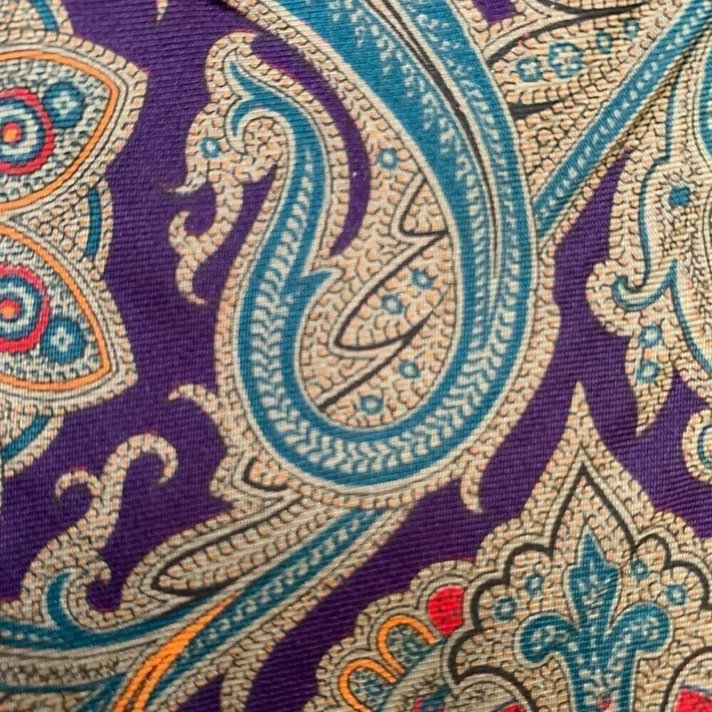 Vintage Henry Grethel Tie Blue Red Classic Paisley Print Silk Crepe Necktie